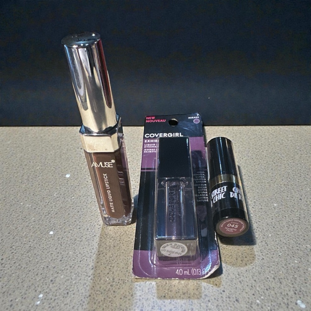 Makeup Bundle CoverGirl Glitter Eyeshadow Revlon Lipstick Amuse Matte Lip(Set/3) - Picture 3 of 4